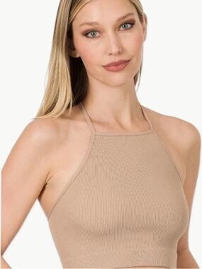 Zenana Ribbed Seamless Bralette Tank Size S M Ash Mocha Cropped NWT